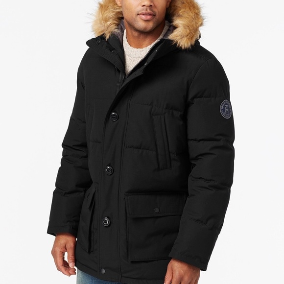 tommy hilfiger men's arctic cloth full length quilted snorkel jacket